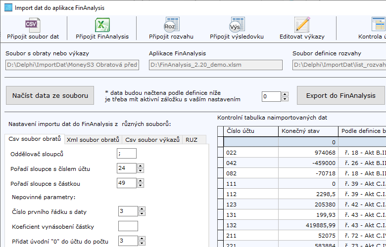 Import do finann analzy